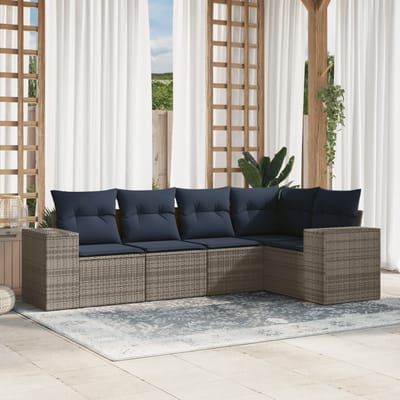 vidaXL - 5-delige - tuinbankset - met - kussens, - grijs - polyrotan