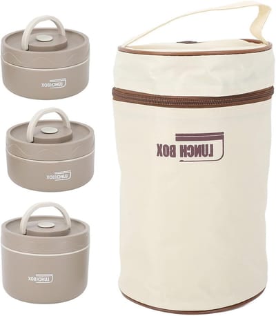 Thermische Lunchbox voor Warm en Koud Eten, Ronde RVS Lunchcontainers met Isolatie en Draagtas (3 Stuks)