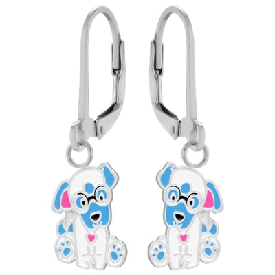 WeLoveSilver - Zilveren kinderoorbellen - Hondje met bril - 925 zilver