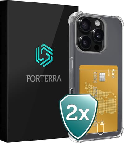 Hoesje 2 Stuks - Geschikt voor Apple iPhone 16 Pro - Met Pashouder en Kaarthouder - Telefoon Hoes Shockproof - Back Cover - Siliconen Case - Shock Proof - Pasjes Houder - Transparant