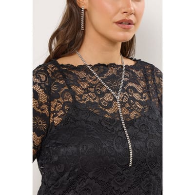 Yours Zilverkleurige Lange Diamanté Ketting En Oorbellensize One Size