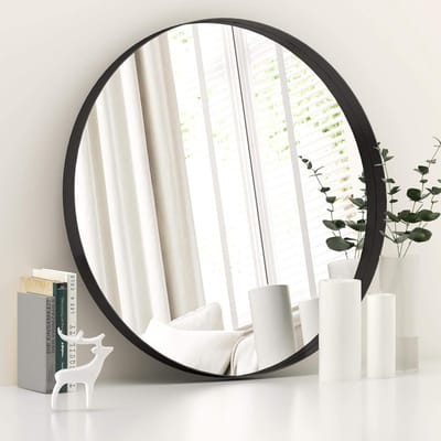 Ronde Zwarte Wandspiegel voor Badkamer - 61 cm met Roestvrijstalen Frame