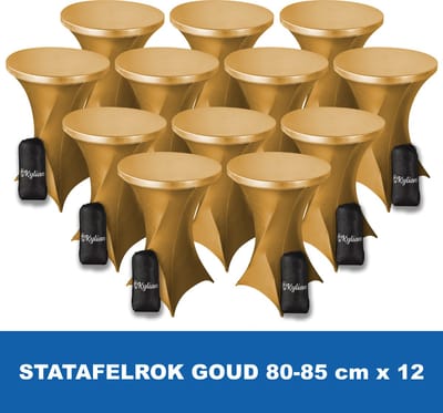 Statafelrok Goud x 12 – 2 jaar garantie met Opbergtas - ∅ 80-85 x 110 cm - Statafelhoes - Luxe Extra Dikke Stretch Sta Tafelrok voor Statafel – Kras- en Kreukvrije Hoes