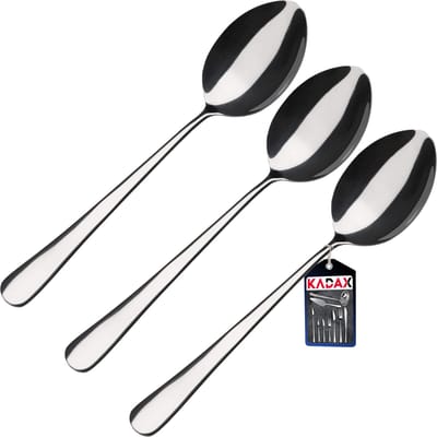 KADAX Lepels van roestvrij staal, set van 3, soeplepel, tafellepel, eetlepel, ovale lepel, eetlepel, roestvrijstalen lepel, vaatwasmachinebestendig (L: 19,5 cm, zilver)