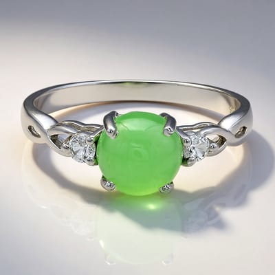 Cavill - Zilveren ring - 925 Sterling Zilver met 1,12 ct Keizerlijk Chrysopraas & 0,129 ct Witte Topaas - Elegante ronde cabochon ring maat 17