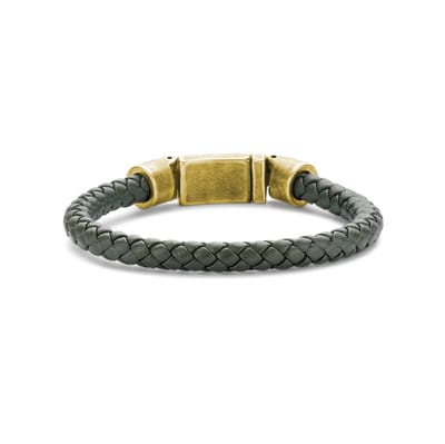 Frank 1967 7FB-0614-20 Leren Armband - Heren - Gevlochten - 6,2 mm Dikte - Stalen Goudkleurig Slot - 10,7 mm Breed - Leer - 20 cm - Donker Groen
