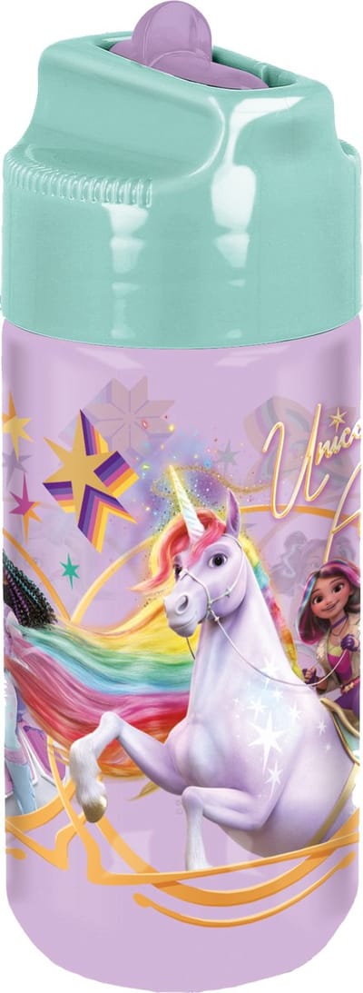 Unicorn Academy Tritan Drinkfles - 430 ml – Vaatwasserbestendig & BPA-vrij - Drinkfles voor kinderen – Transparant roze/Groen