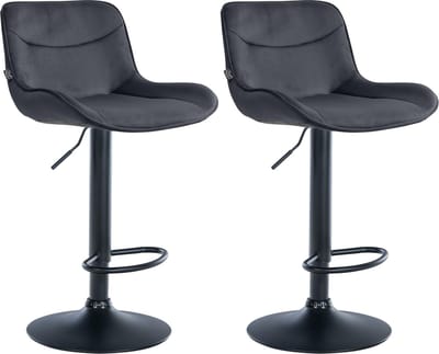 CLP Vonore Set van 2 barkrukken - Met rugleuning - Met voetensteun - Verstelbaar - Metalen frame - Velvet - Fluweel - zwart zwart