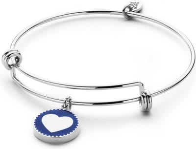 CO88 Collection 8CB-90186 Stalen Bangle met Hangers - Hart - One-size - Zilverkleurig / Blauw