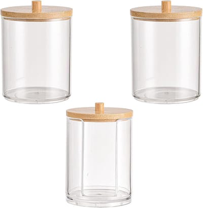 Katoen Bal Houder - Opbergpotjes - Badkamer Organisatie - Stapelbaar Ontwerp - 10.5x10.5x7.5cm - Transparant