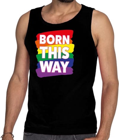 Gayborn this way tanktop/mouwloos shirt - zwart regenboog singlet voor heren - gay pride kleding S