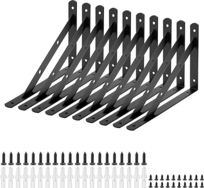Driehoekige metalen plankhouder 10 stuks - 30x20 cm - decoratieve plankdrager - zwart - 90° hoek