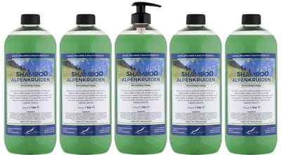Shampoo Alpenkruiden - 1 liter (transparant) - 5 Stuks - met pomp - Voordeelverpakking - Haarverzorging