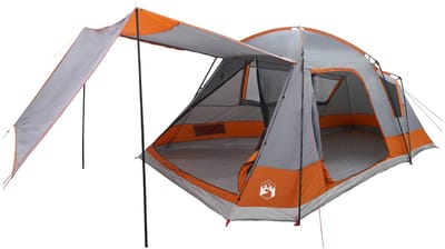 vidaXL - Huisje - Tent - Grijs - en - Oranje - 12-Persoons - Polyester - en - Staal