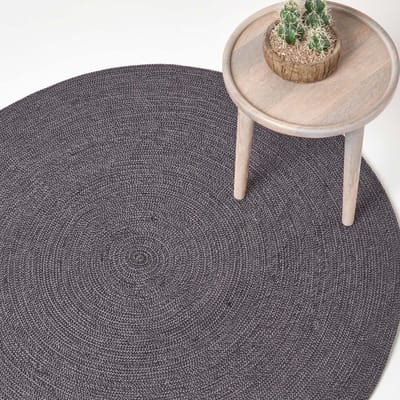 Homescapes Gevlochten handgeweven tapijt in grijs en zwart, 120 cm rond