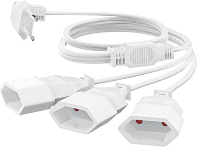 Verlengkabel 3-in-1 Eurostekker 3,0 m - Platte Stroomkabel voor TV, PC en Monitor
