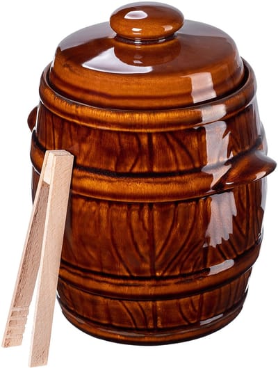 KADAX Steengoed pan, dichte keramische pot met deksel, vaatwasmachinebestendige steengoedpan, handgemaakte fermentatiepot van keramiek, inlegpan voor komkommers en zuurkool (3,5 l)
