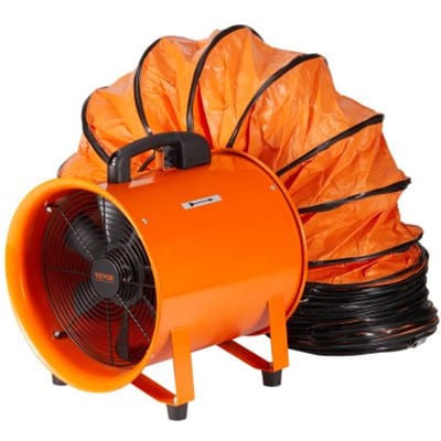 VEVOR Bouwventilator 255W AC-motor Bouwventilator 2830 RPM Bouwventilator Ventilator 1720 CFM (2922 m3/u) Axiale ventilator met 5m slang Axiale ventilator 79dB geluidsniveau Industriële ventilator