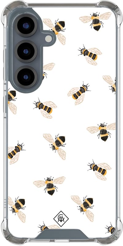 Casimoda® hoesje - Geschikt voor Samsung Galaxy S25 - Bee Happy - Shockproof case - Extra sterk - TPU/polycarbonaat - Bruin/beige, Transparant