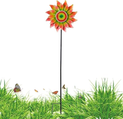 Metalen Windspinner - Bloemenmolen Tuin - Tuindecoratie Buiten - Draaiblad Beweging - 30 cm Diameter - Herfstkleuren