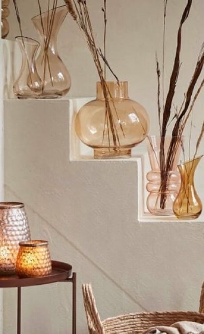 House of Nature ' Glazen Vaas Balanga ' beige 24*24*24