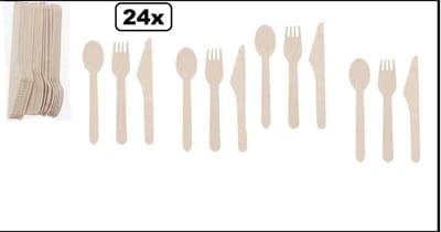 24 delig Houten bestek set next generation - BBQ thema feest verjaardag thema feest verjaardag carnaval mes vork lepel