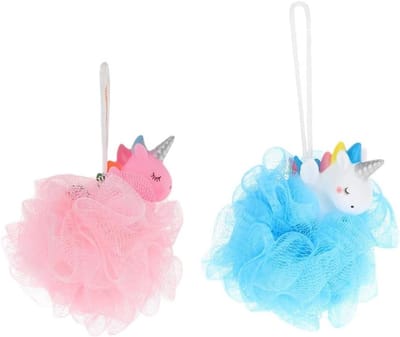 2 Stuks Eenhoorn Badbal en Peeling Gezichtsreiniger - Douchespons en Lichaamscrub voor Kinderen - Roze Luffa Sponzen