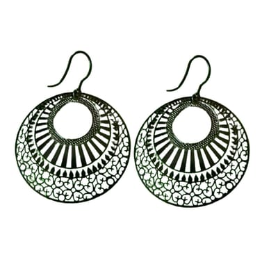 Allergievrij zwart filigraan rond oorbellen-Charme Bijoux