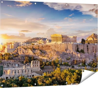Gards Tuinposter Akropolis van Athene, Griekenland - Architectuur - 120x90 cm - Tuindoek - Tuindecoratie - Wanddecoratie buiten - Tuinschilderij