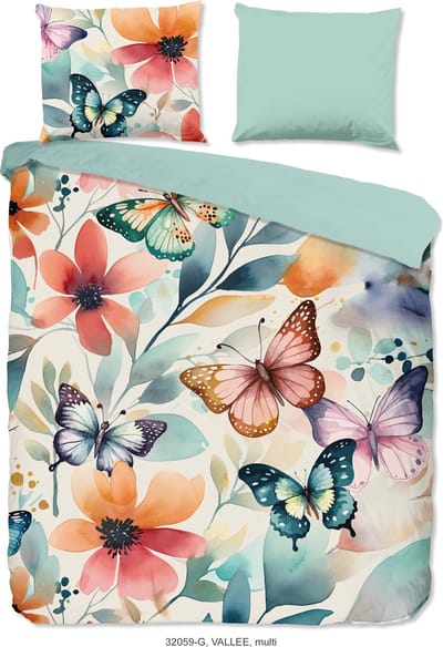 Good Morning dekbedovertrek bloemen en vlinders - 2 persoons 200x200/220 cm - Multi - 100% Katoen renforce