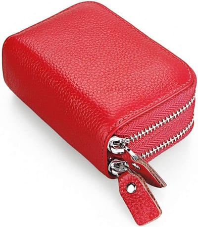 Elegante RFID-blocking Credit Card Holder voor Vrouwen - Leren Accordeon Portemonnee in Rood, Compact en Veilig