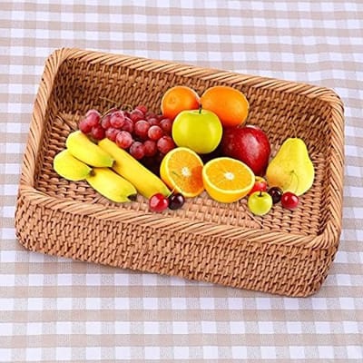 Rectangulaire Rieten Opbergmand voor Fruit, Snacks, Noten en Sieraden - Vintage Schattige Desktop Opbergdoos voor Organisatie