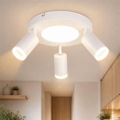 NETTLIFE Opbouwspot LED - 3-lichts - GU10 Fitting - wit - rond - 330° draaibar Plafondspot - 3000K Warm Wit Licht - 20W - Moderne Keukenlamp - Metaal - voor Slaapkamer | Hal | Woonkamer - L 25cm
