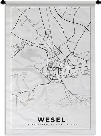 Wandkleed - Wanddoek - Plattegrond - Wesel - Kaart - Stadskaart - 120x180 cm - Wandtapijt