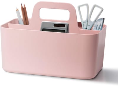 GELLDG Opbergmand met handvat - 24x15x11 cm - Kunststof - Opbergdoos voor potloden - Geschikt als opbergmand, knutselmand, bureaumand - Geschikt voor badkamerbenodigdheden, kaptafelbenodigdheden, knutselmaterialen, naaibenodigdheden - Roze