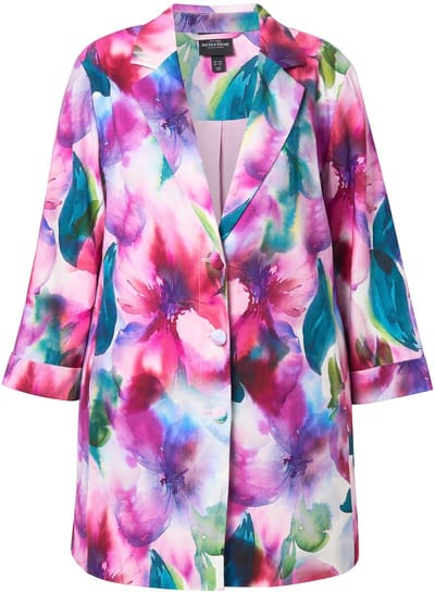 Ulla Popken - Dames - Blazer linnenmix A-lijn reverskraag 3/4-mouwen - Sneeuwwit - Maat 42+