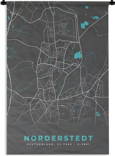 Wandkleed - Wanddoek - Norderstedt – Stadskaart – Blauw – Plattegrond – Stadskaart – Kaart - Duitsland - 120x180 cm - Wandtapijt