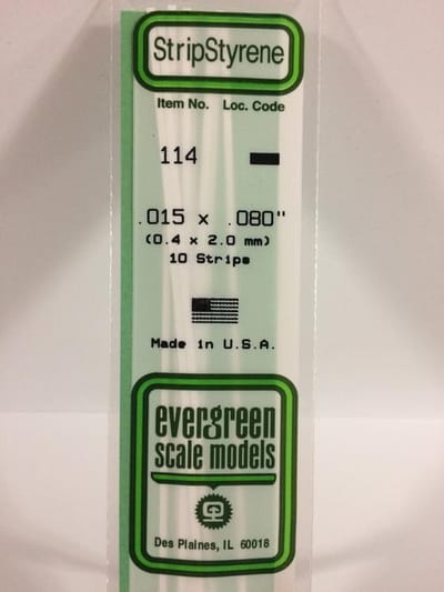 Evergreen Modelbouwdecoratie - 114 Strip 0,4mmX2,0mmX35cm - 10 stuks Styreen