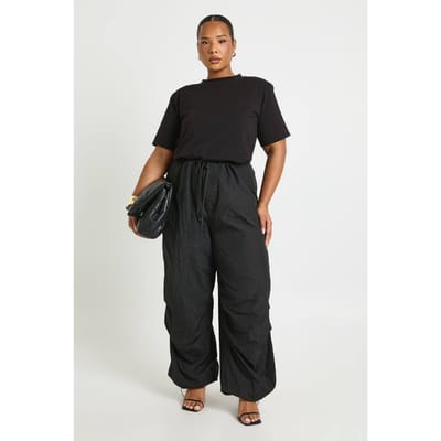 boohoo Dames Plus Nylon Strikceintuur Cargo Broek | Charcoal | Maat: 16