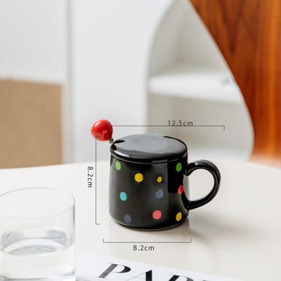 Kleurrijke Polkadot Keramische Kop met Deksel Lepel Hoge Waarde Creatieve Mok Niche Student Stel Drinkwaterkop Ontbijtkop 330ml