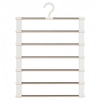 Broekhangers - Hang Tot 6 Broeken - 6-In-1 Broekhanger - Kledinghanger - broekorganizer - kast opbergorganizer - Ruimtebesparend - Verticaal - Voor Broeken, Jeans, Handdoeken - 49 x 37cm - wit - rvs en pvc