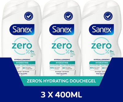 Sanex Zero% Hypoallergenic Hydrating Douchegel - 3 x 400ml - Voordeelverpakking
