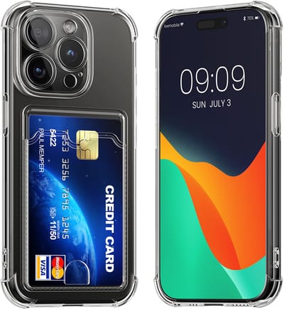 kwmobile Hoesje met kaarthouder voor Apple iPhone 15 Pro - telefoonhoesje met kaartsleuf - Soft Case - beschermhoesje in transparant