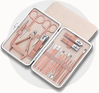 New Age Devi - Manicure Set - Luxe 18-delig - Met Lederen Opbergetui - Voor Perfecte Nagels - Inclusief Nagelschaartje, Oorsmeer Verwijderaar, Pincet en Epileer Set