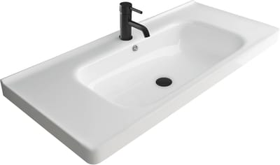 Wastafel Wandmontage - Handwasbak Keramiek - Badkamer Gastentoilet - Met Nano Coating - 100 cm Breed - Wit