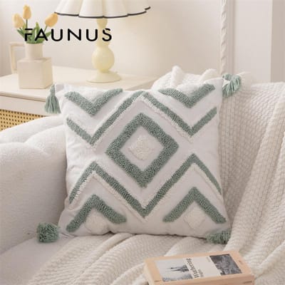 Geborduurde Bladtextuur Kussenhoes Boho Esthetiek Decoratieve Plaid Kussenhoezen Met Rits Voor Woonkamer Bank Bed Decor 45x45cm