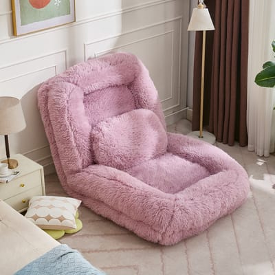 Wishdor Vloersofa - 5-Standen Verstelbare Rugleuning En Opvouwbaar - Voor Woonkamer - Polyester En Spons Met Metalen Frame - Roze - 102 x 89 x 88 cm