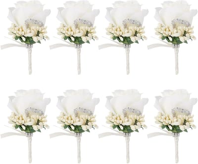 Set van 8 stoffen rozen broches met strass steentjes voor bruiloftsfeesten