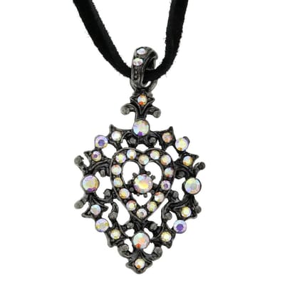 Behave - Ketting - Zwart met vintage hanger en steentjes - Feestelijk uniek