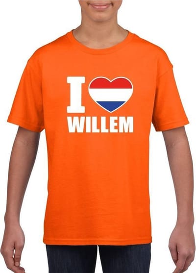 Oranje I love Willem shirt kinderen - Oranje Koningsdag/ Holland supporter kleding 110/116